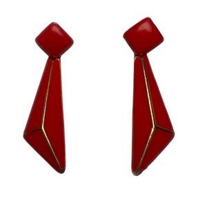 Vintage Red & Gold Geometric‎ Earrings Dangle Drop Fashion Jewelry